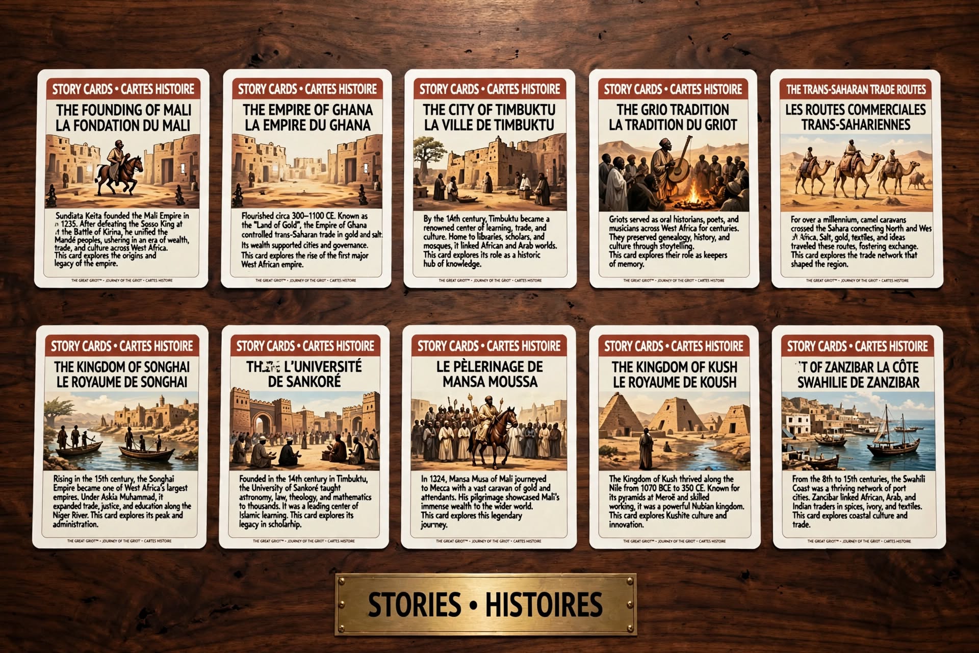 Great Griot story cards: The Founding of Mali, Empire of Ghana, City of Timbuktu, Griot Tradition, and more bilingual stories